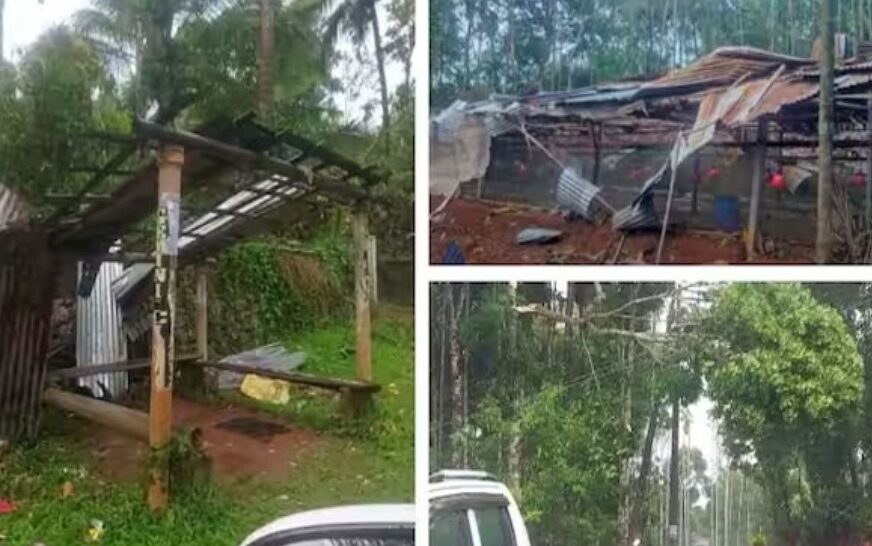 വയനാട്ടിൽ ശക്തമായ കാറ്റിൽ കോഴി ഫാമി​ന്റെ ഷീറ്റുകൾ പറന്നു പോയി