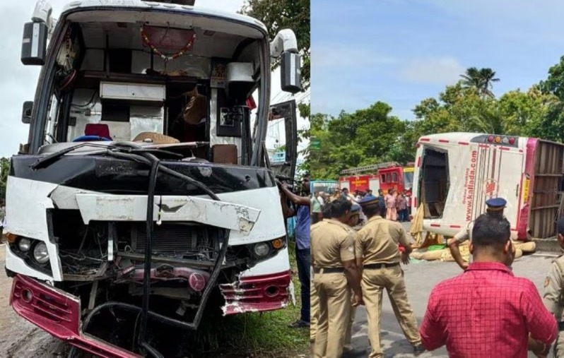 സ്വകാര്യ ബസ് മറിഞ്ഞ് അപകടം : അപകടത്തിന് കാരണം ബസ് ഡ്രൈവറുടെ അശ്രദ്ധയെന്ന് ദൃക്സാക്ഷികൾ.