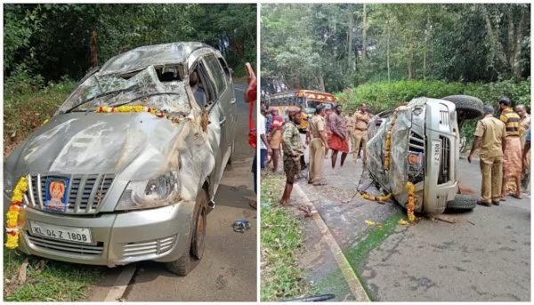 ശബരിമല തീർത്ഥാടകരുടെ വാഹനം അപകടത്തിൽപ്പെട്ട് മറിഞ്ഞു;4 പേർക്ക് പരിക്ക്