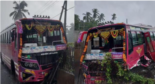 നി​യ​ന്ത്ര​ണം വി​ട്ട സ്വ​കാ​ര്യ​ബ​സ് ഡി​വൈ​ഡ​റി​ലി​ടി​ച്ച് അപകടം