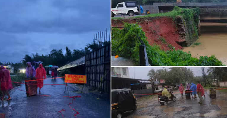 കനത്ത മഴ ; പനമരം ചെറിയ പാലത്തിന് സമീപം മണ്ണിടിച്ചിൽ