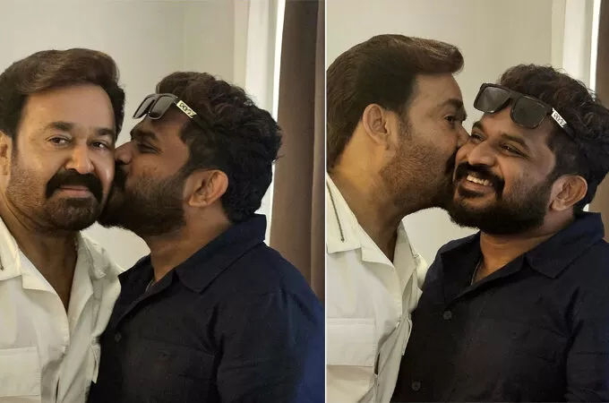 ‘ഒന്ന് ഉമ്മവെച്ചോട്ടെ’ ; പരസ്പരം സ്നേഹ ചുംബനം നൽകി തരുൺ മൂർത്തിയും മോഹൻലാലും
