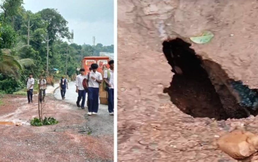 കാസർഗോഡ് ദേശീയപാതയിൽ വീണ്ടും ഗർത്തം; പലഭാഗത്തും റോഡിൽ വിള്ളൽ