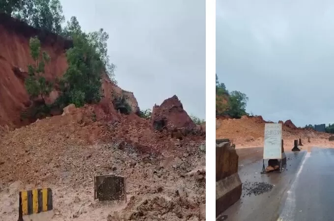കാസർഗോഡ് വീരമലക്കുന്ന് ദേശിയപാതയിലേക്ക് ഇടിഞ്ഞു; ഗതാഗതകുരുക്ക്