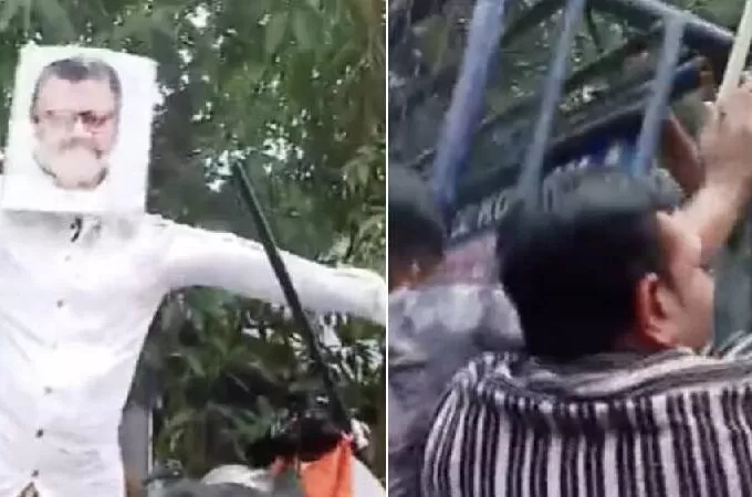 വോട്ടർപട്ടിക വിവാദം;സുരേഷ് ഗോപിയുടെ കുടുംബവീട്ടിലേക്ക് യൂത്ത് കോൺഗ്രസ്മാർച്ച്‌, കോലം കത്തിച്ചു