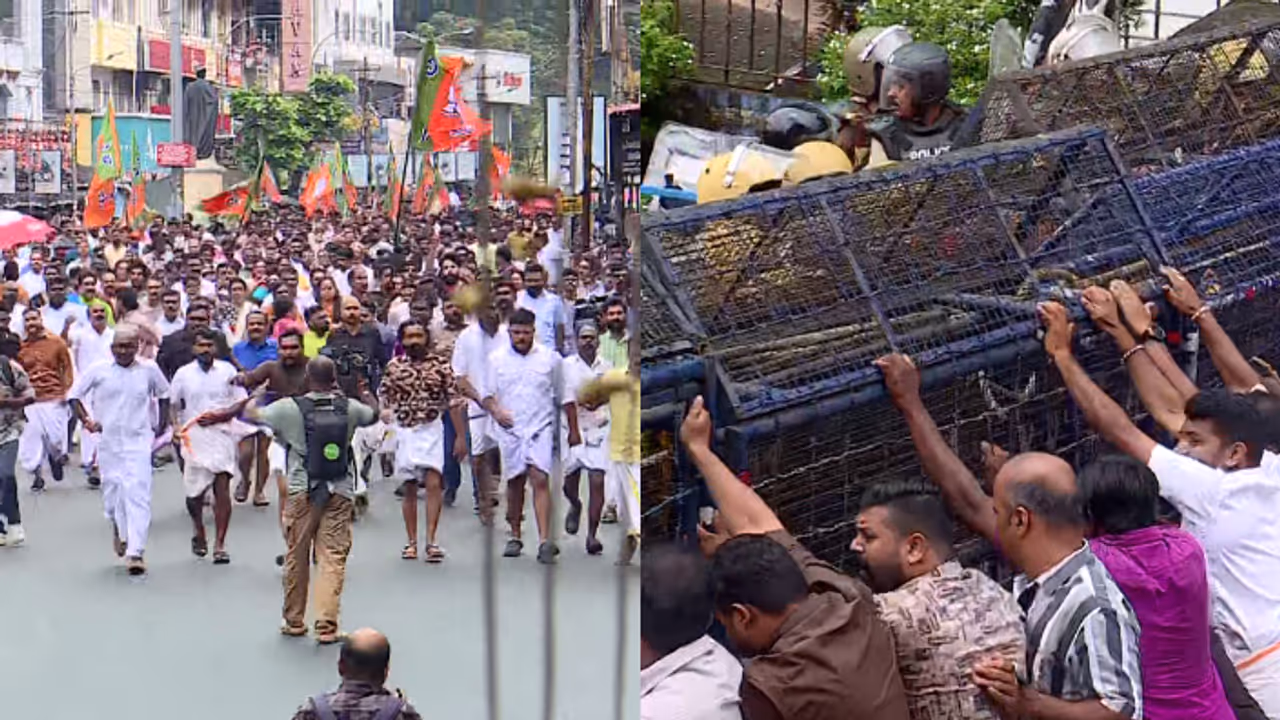 തൃശ്ശൂർ പൊലീസ് കമ്മീഷണർ ഓഫീസിലേക്ക് ബിജെപി മാർച്ച്, ജല പീരങ്കി പ്രയോ​ഗിച്ച് പൊലീസ്