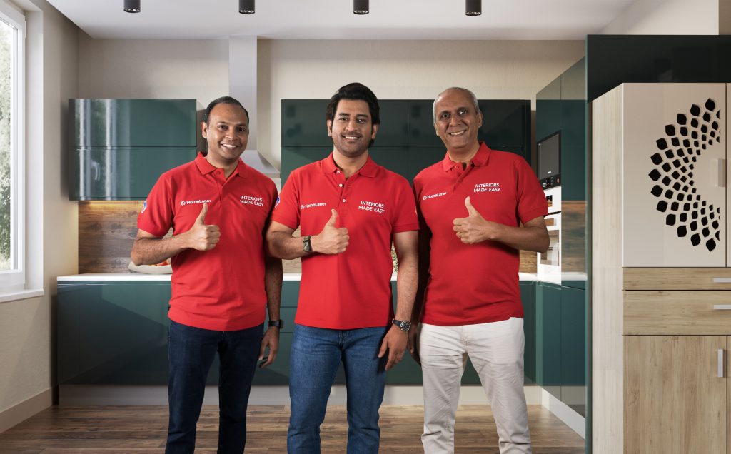 L-R - Tanuj Choudhry, Co-founder & COO and Srikanth Iyer, Co-Founder and CEO, of HomeLane with MS Dhoni