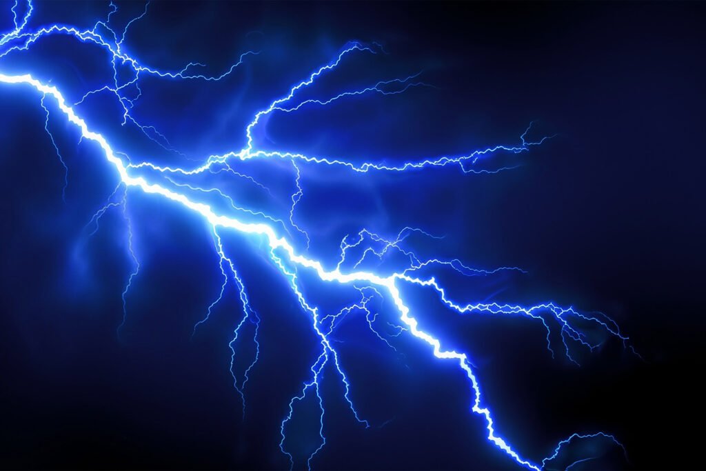 Blue lightning on dark background